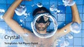  Presentation with egyptian man in make up - Cool new presentation design with water vortex - man making bubble rings underwater backdrop and a  colored foreground