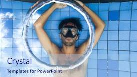  Presentation with egyptian man in make up - Colorful presentation theme enhanced with water vortex - man making bubble rings underwater backdrop and a  colored foreground