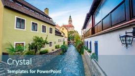  Presentation with way - Colorful slide set enhanced with water way leading to castle through town streets in krumlov backdrop and a ocean colored foreground