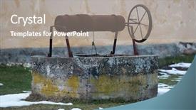  Presentation with water fountain - Presentation theme having water well - old abandonned fountain background and a gray colored foreground