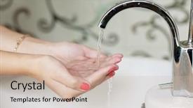  Presentation with water well - Audience pleasing slide set consisting of water well - woman washing her hands backdrop and a soft green colored foreground