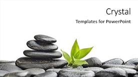  Presentation with spirituality zen meditation stone - PPT theme featuring water well - zen basalt stones and bamboo background and a  colored foreground