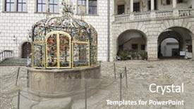  Presentation with water well - Beautiful presentation featuring water well in jindrichuv hradec castle the thirteenth century southern bohemia czech republic backdrop and a gray colored foreground