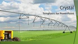  Presentation with beautiful green - Presentation theme consisting of water wheel - irrigation machine watering agricultural field background and a light blue colored foreground