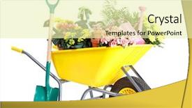  Presentation with white flowers - Slides enhanced with water wheel - potted flowers and gardening equipment background and a blonde colored foreground