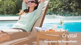  Presentation with swimming - Colorful PPT layouts enhanced with water wine - beautiful young woman relaxing backdrop and a coral colored foreground
