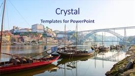  Presentation with water river - Slide set featuring water wine - view of traditional boats background and a sky blue colored foreground