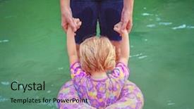  Presentation with filter - Audience pleasing PPT layouts consisting of teaching effects - mother holding the hands backdrop and a ocean colored foreground