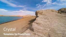  Presentation with water - PPT theme consisting of water-yardang-landform-geopark background and a coral colored foreground