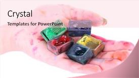  Presentation with watercolor - Amazing presentation theme having watercolor paint cubes in female hand isolated on white backdrop and a lemonade colored foreground