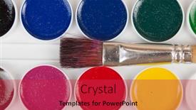  Presentation with kids space - Cool new PPT theme with watercolor-paintbox-color-paints backdrop and a red colored foreground