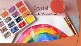  Presentation with watercolor - Presentation theme featuring watercolor painting of rainbow on grey background background and a coral colored foreground