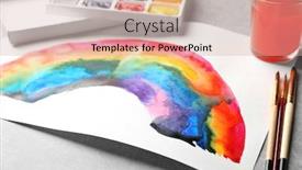  Presentation with watercolor - Presentation with watercolor painting of rainbow on grey background closeup background and a soft green colored foreground