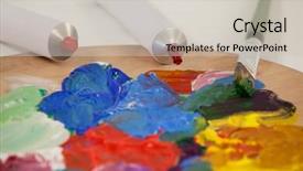  Presentation with watercolor - Amazing PPT layouts having watercolor paints and paint brushes on palette against white background backdrop and a soft green colored foreground