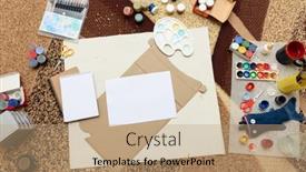  Presentation with creation - Slide deck consisting of watercolor-paints-and-paper-closeup background and a coral colored foreground