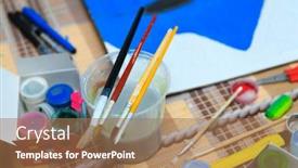  Presentation with creation - Beautiful PPT theme featuring watercolor-paints-and-paper-closeup backdrop and a coral colored foreground