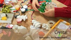  Presentation with children painting - Cool new PPT theme with watercolors top view artwork backdrop and a coral colored foreground