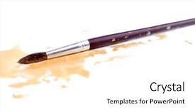  Presentation with orange spilled paint - Presentation theme having watercolour painting - brush and spilled paint isolated background and a white colored foreground