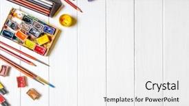  Presentation with watercolour - Audience pleasing slide set consisting of watercolour painting - brushes and paints with pencils backdrop and a white colored foreground