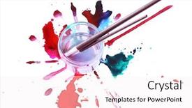  Presentation with water glass - Presentation theme having watercolour painting - brushes in glass jar background and a sky blue colored foreground