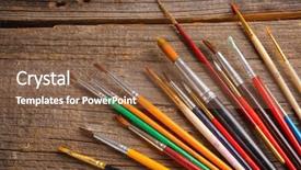  Presentation with artistic artist art brush - Beautiful slide set featuring watercolour painting - many artist brushes for use backdrop and a tawny brown colored foreground