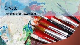  Presentation with watercolour - Slides consisting of watercolour painting - paintbrushes background and a light blue colored foreground