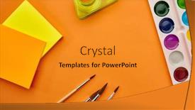  Presentation with watercolour - Presentation theme having watercolour-paints-brushes-and-notepad background and a gold colored foreground