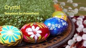  Presentation with painted clay romanian folklore - Theme featuring watercress and bunch of pussy background and a  colored foreground