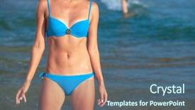  Presentation with sardines school in blue sea - Audience pleasing presentation consisting of waterdrops - pretty woman in blue bikini backdrop and a ocean colored foreground