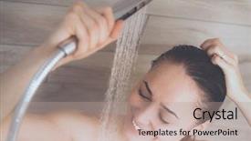  Presentation with woman in under wear - Slides with waterdrops - young beautyful woman under shower background and a coral colored foreground