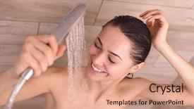  Presentation with woman in under wear - PPT theme with waterdrops - young beautyful woman under shower background and a  colored foreground