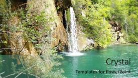 Presentation with waterfall - Presentation featuring waterfall-and-torquois-lake background and a seafoam green colored foreground