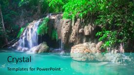  Presentation with thailand - Audience pleasing slides consisting of waterfall erawan in kanchanaburi thailand backdrop and a teal colored foreground