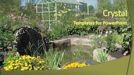  Presentation with water drop green planet - PPT theme enhanced with waterfall garden - green pond stream water stone background and a tawny brown colored foreground