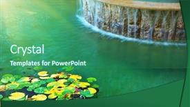  Presentation with water lily - Presentation theme having waterfall garden - water and leafs from water background and a  colored foreground