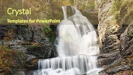  Presentation with fall waterfall - Presentation design featuring waterfall in autumn mountain with woods foliage and rocks from digmans fall of pennsylvania background and a coral colored foreground
