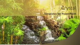  Presentation with bamboo - Presentation design consisting of waterfall-in-decorative-tropical-garden background and a yellow colored foreground
