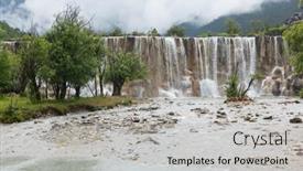  Presentation with mountain snow - Audience pleasing theme consisting of waterfall-in-jade-dragon-snow backdrop and a light gray colored foreground