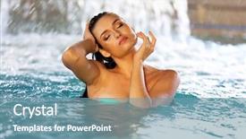  Presentation with swimming pool - Slide set consisting of waterfall model - beautiful young woman at swimming background and a  colored foreground