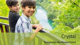  Presentation with siblings - PPT theme consisting of waterfall model - happy siblings at bridge enjoying background and a yellow colored foreground