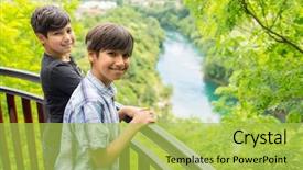  Presentation with siblings - Beautiful presentation featuring waterfall model - happy siblings at bridge enjoying backdrop and a yellow colored foreground