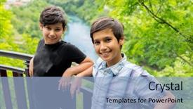  Presentation with siblings - Presentation theme with waterfall model - happy siblings at bridge enjoying background and a light blue colored foreground