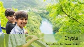  Presentation with siblings - Presentation having waterfall model - happy siblings at bridge enjoying background and a yellow colored foreground