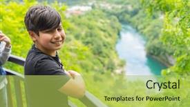  Presentation with siblings - Cool new presentation theme with waterfall model - happy siblings at bridge enjoying backdrop and a yellow colored foreground