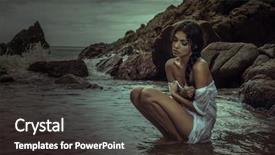  Presentation with elegant green white romantic - Presentation enhanced with waterfall model - romantic brunette beauty wearing white background and a  colored foreground