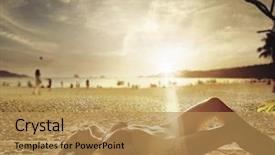  Presentation with vacation - Cool new slide deck with waterfall model - vacation beautiful young woman backdrop and a gold colored foreground