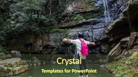  Presentation with waterfall woman - Presentation design consisting of waterfall seshui community nantou taiwan background and a tawny brown colored foreground