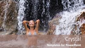  Presentation with waterfall woman - Audience pleasing PPT theme consisting of waterfall-spa-resort-bikini-woman backdrop and a coral colored foreground