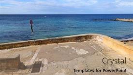  Presentation with beach - PPT theme with waterfront-and-sandy-beach background and a coral colored foreground