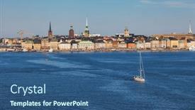  Presentation with old buildings - Theme having waterfront-buildings-of-gamla-stan and a ocean colored foreground
